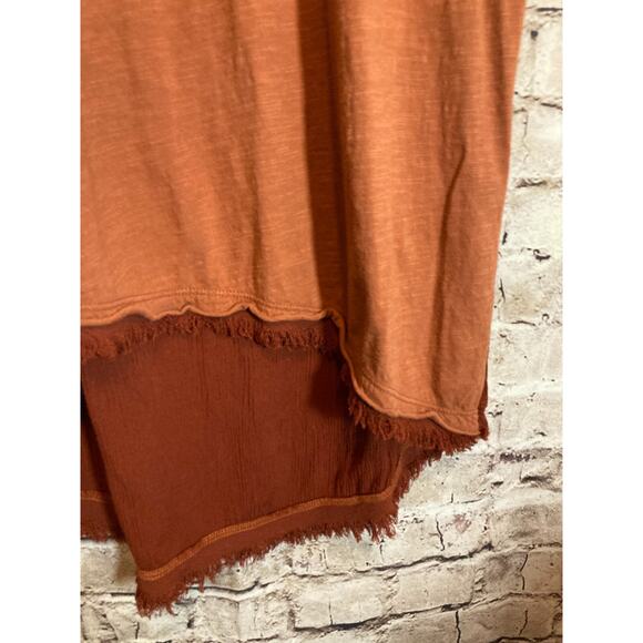 Jess & Jane Top Womens Small Rust Brown Hi Low Frayed Hem Edges Lagenlook Artsy - Picture 6 of 12